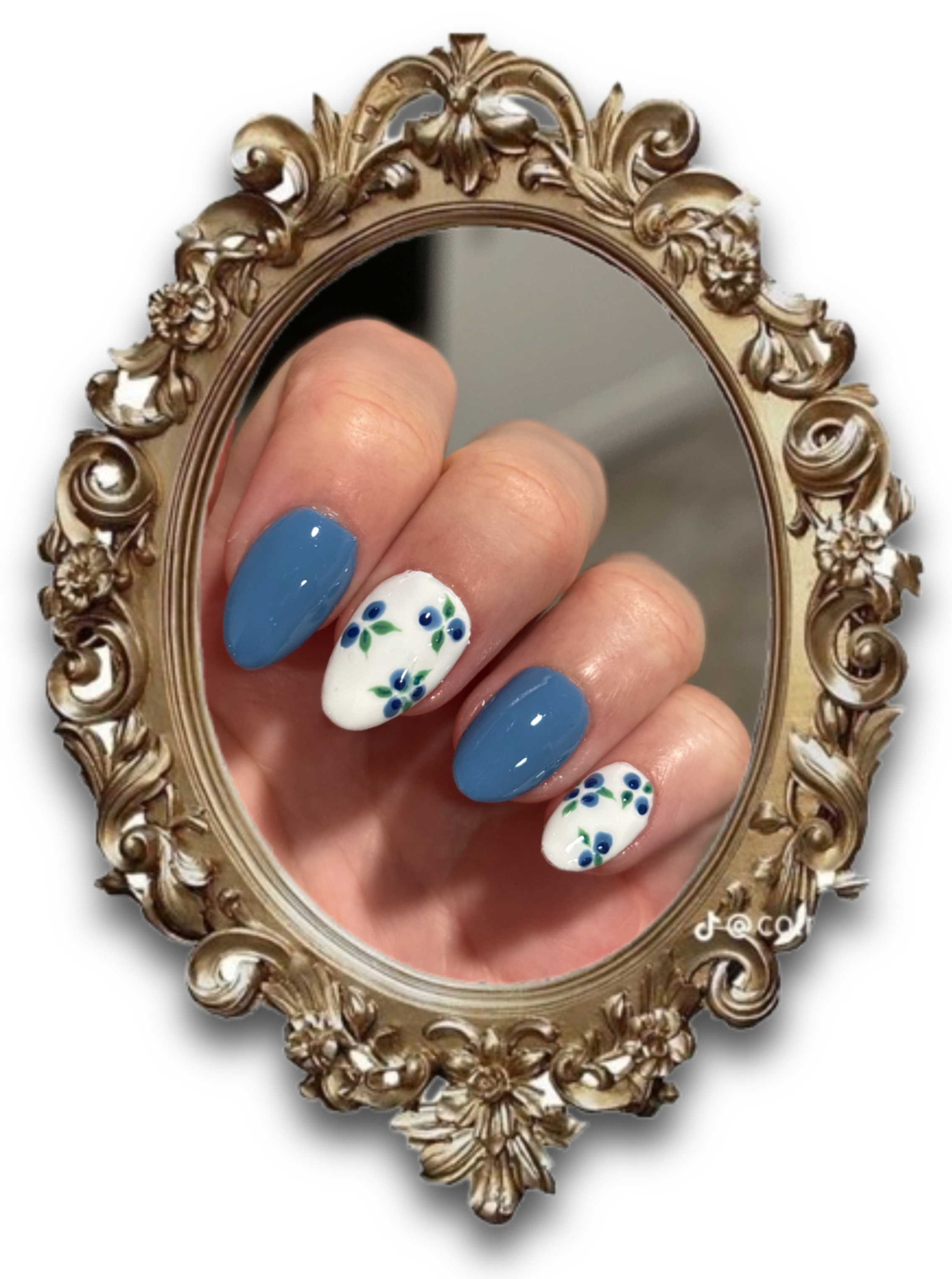 These white and blue blueberry design nails represent my first attempt at gel nail art.